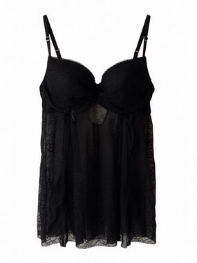 Frederick’s of Hollywood Black Lace Babydoll Chemise Nightdress